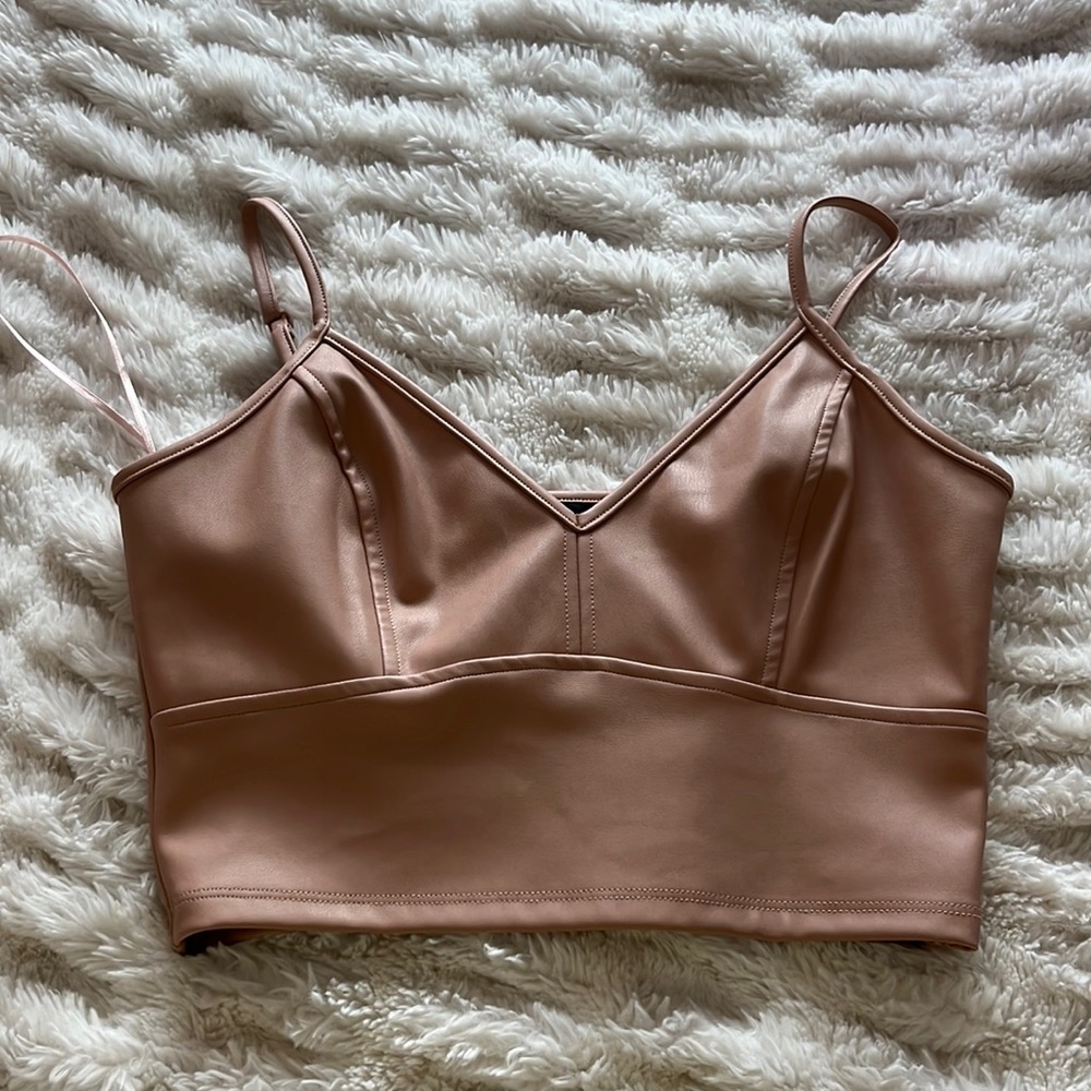 Leather crop top nude aqua size small